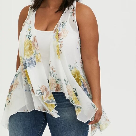 🆕 3X WHITE FLORAL CHIFFON & LACE BACK VEST🌼 - Picture 4 of 5